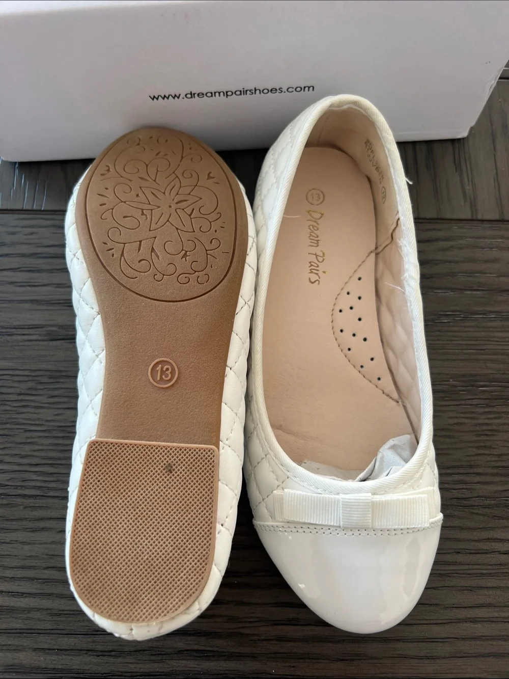 Kids Dream Pairs Cream Quilted Ballet Flats with Bow